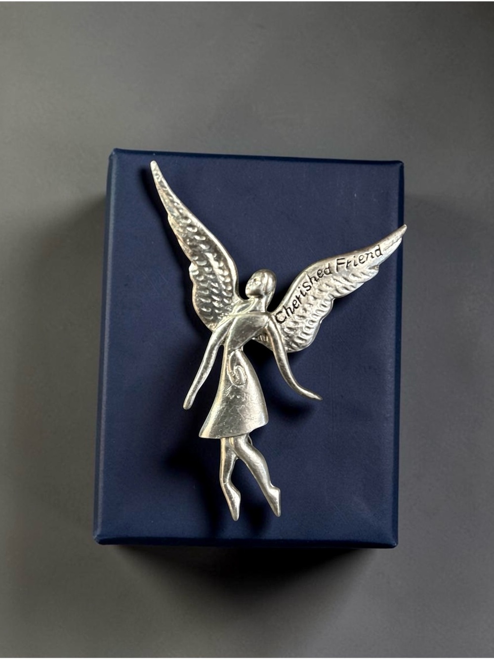 Cherished Friend Silver Angel Brooch/Pendant, Vintage